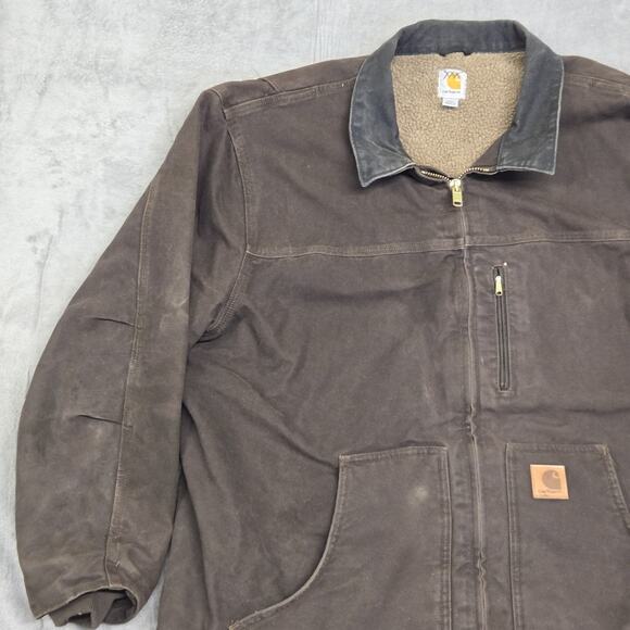 Carhartt Dark Brown C61 Sandstone Ridge Jacket Size 2XL Sherpa Lined Workwear - Picture 3 of 14